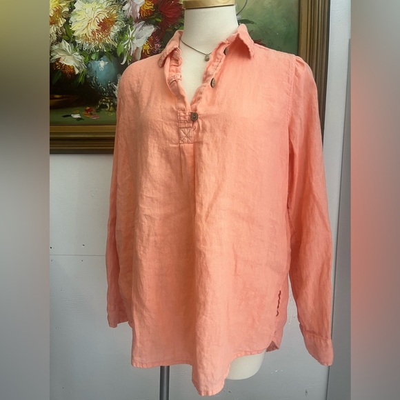 Peach 100% Linen Tunic, natural brown buttons size small - Picture 1 of 10